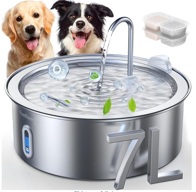 Feelneedy 7L/1.8Gal Stainless Steel Dog Water Fountain