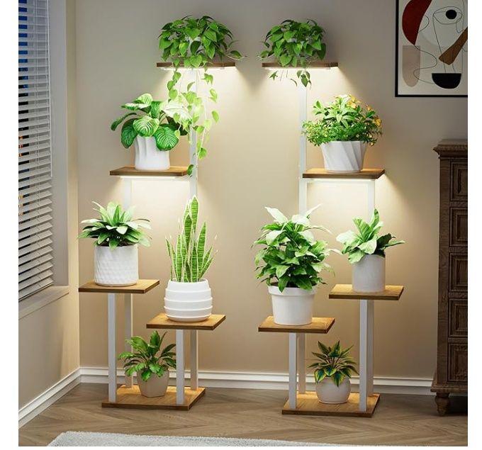 Latibell Plant Stand Indoor with Grow Light - 2 Pack Metal Plant Shelf 5 Tier
