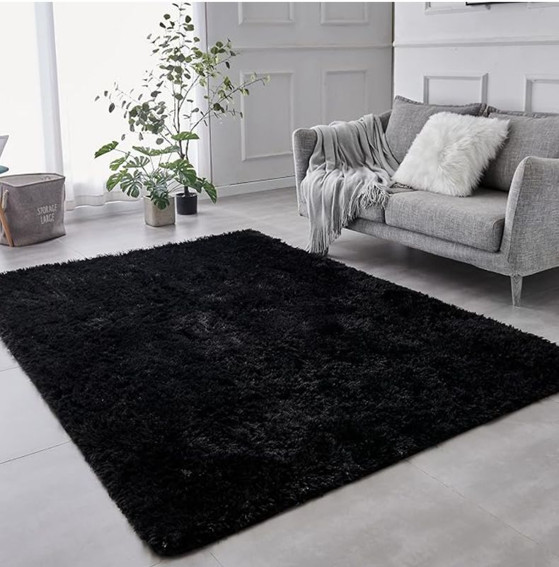 TABAYON Shag Area Rug Black 5x7 Ft