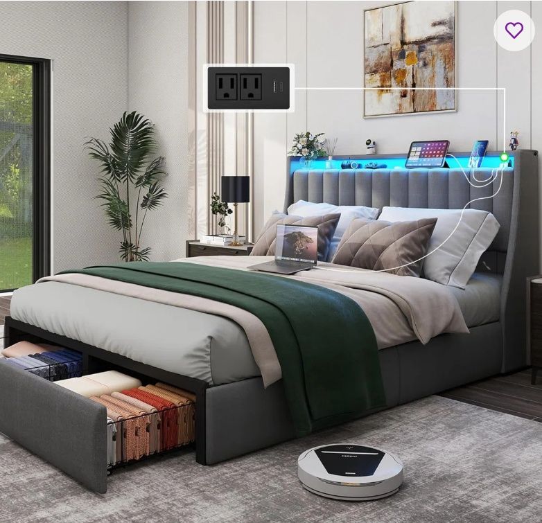 Wrought Studio Queen Size Bed Frame with Storage