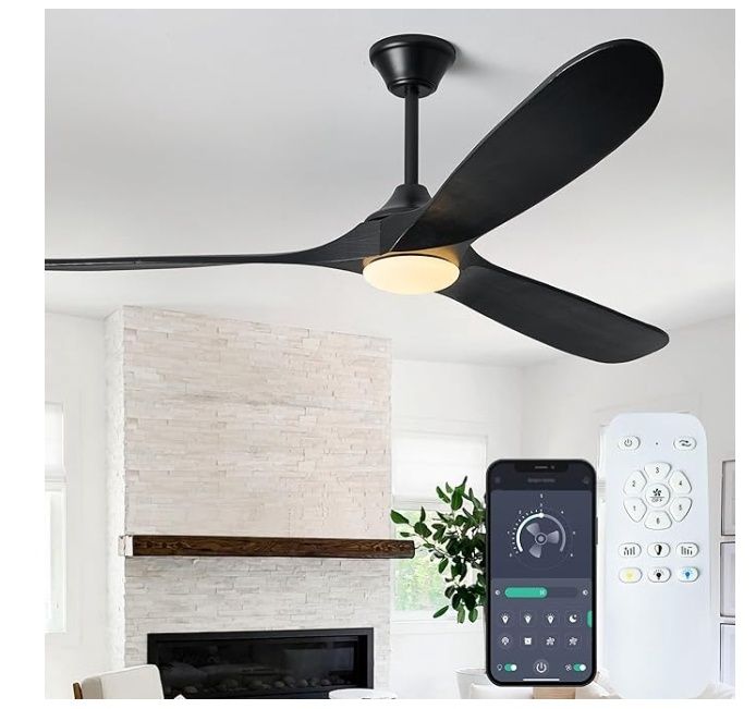 72 Inch Solid Wood Ceiling Fan with Lights, Remote APP Control