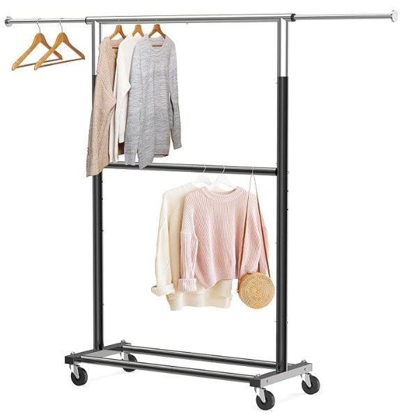 SimpleHouseware Double Rod Clothes Rack, Black