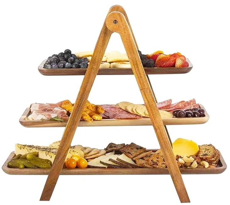 YIQXKOUY Wood 3 Tier Serving Tray Detachable Dessert Cake Display