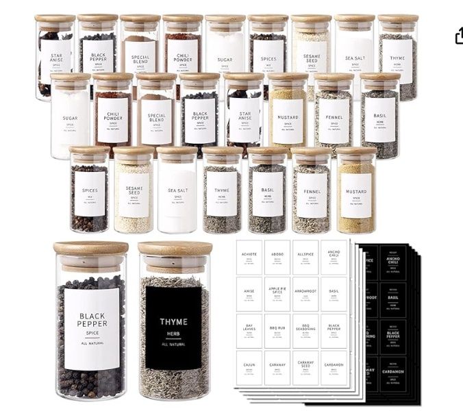 CZZGSM 22 Pcs Glass Spice Jars With 296 Spice Labels Preprinted