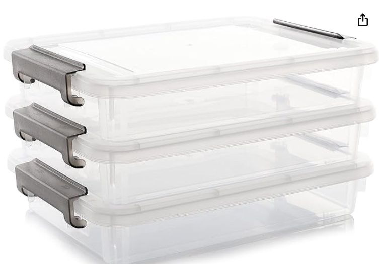 Citylife 3 Pcs Plastic Storage Bins w/ Latch Lids Clear 14.65&quot; x 10.43&quot; x 2.87&quot;