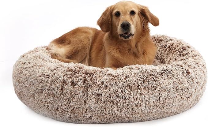 Bedfolks Calming Donut Dog Bed, Colour: Brown, Size: Large