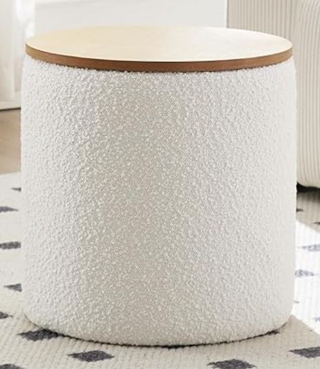 JIRAIN Sherpa Round Storage Ottoman &amp; Table