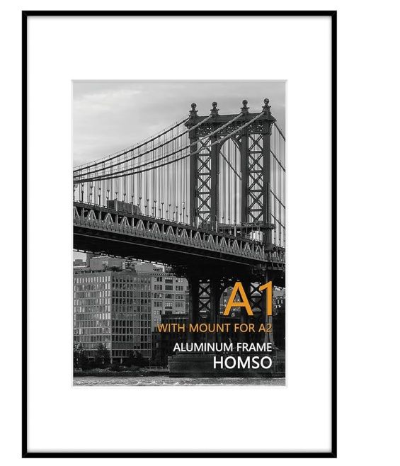 Homso A1 Poster Pciture Frame, Display Pictures A2 with Mat or 23.4x33.1