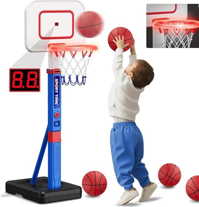 HYES Toddler Basketball Hoop with Scoreboard/LED Basketball Rim