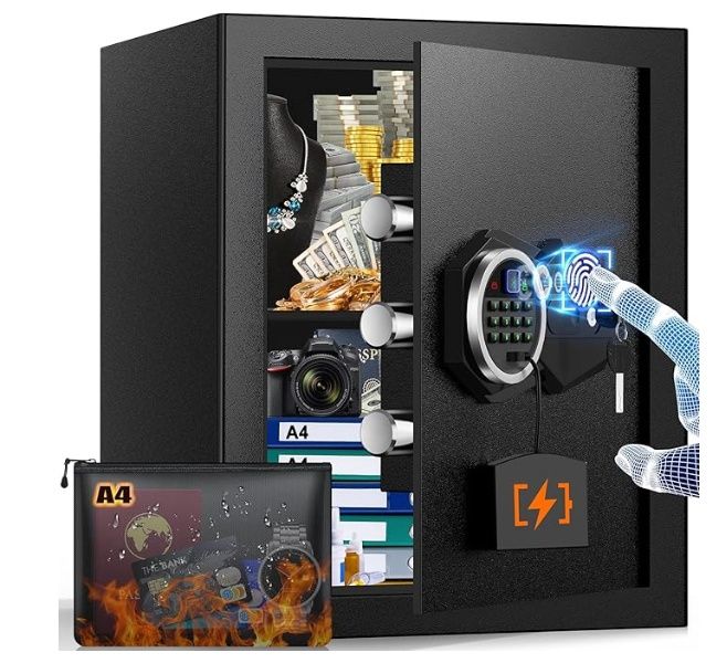 GUVELI 2.0 cu ft Biometric Large Safe Box with A4 Firepr oof Bag,