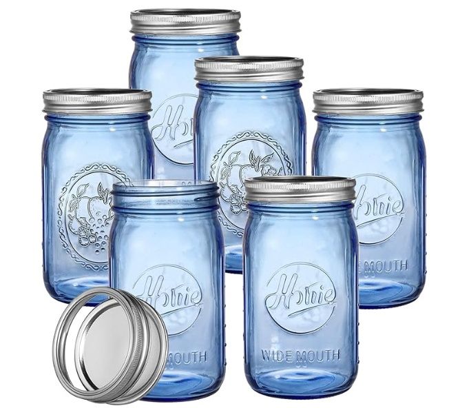 Tebery 5 Pack Vintage Blue Home Mason Jars