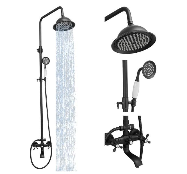 Bathfinesse Outdoor Shower Faucet Set, Exposed Pipe Shower with 3 Function Adjustable Shower