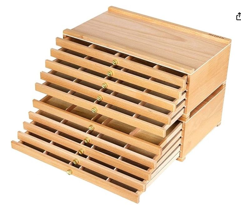 MEEDEN 10-Drawer Artist Supply Storage Box, Colour: Oak