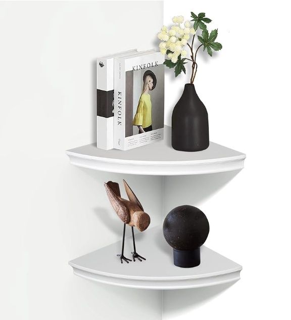 AHDECOR White Corner Shelves, Crown Molding