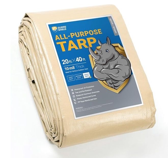 GUARD SHIELD Beige Tarp Heavy Duty Waterproof 20x40
