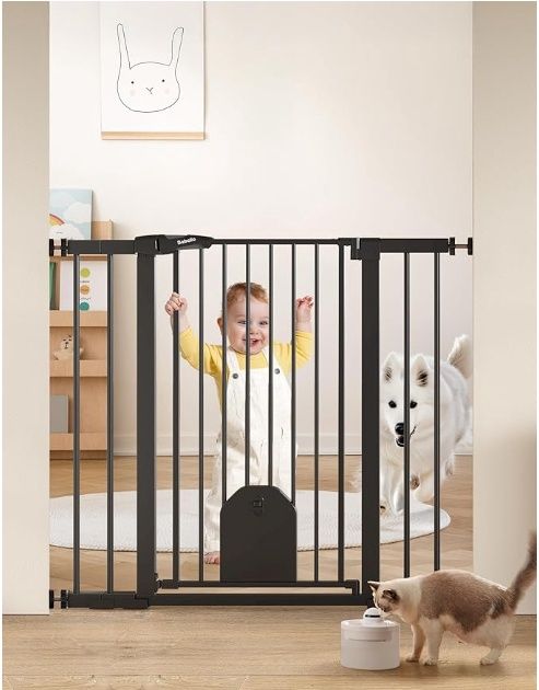 BABELIO 30&quot; Tall Auto Close Baby Gate with Cat Door, 29-40&quot;