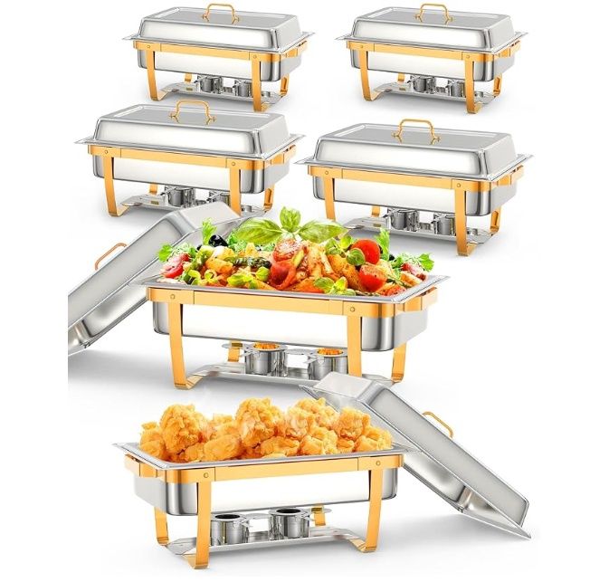 MilleLoom 6 Pack Chafing Dish Buffet Set,8QT Rectangle Chafing Dishes for Buffet