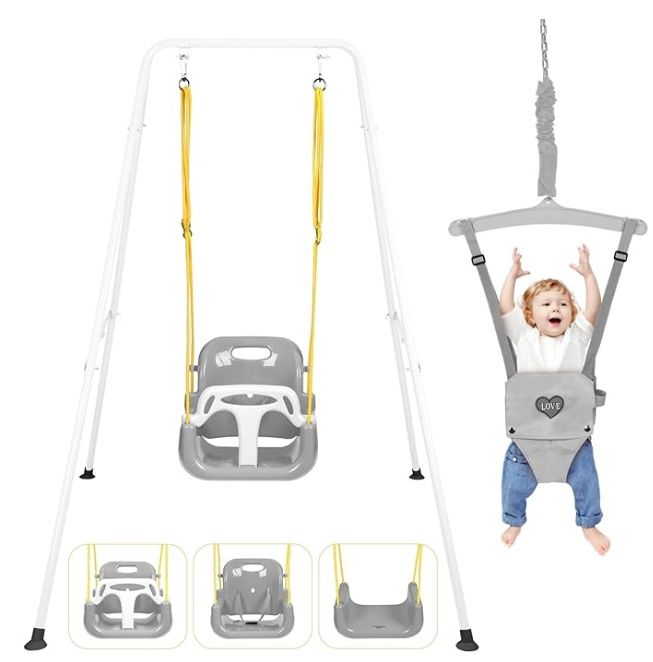 4-in-1 Toddler Swing Set &amp; Baby Jumper