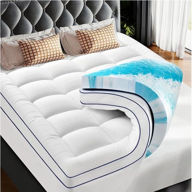 PATSBA Premium Dual Layer 3 Inch Memory Foam Mattress Topper, 2 Inch Gel