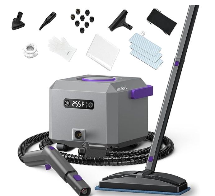 awasky Steam Cleaner: 1650W, Fast 50-Sec Heat-Up Refill Anytime-No Cooling-Detachable