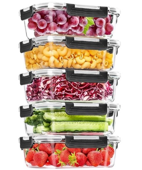 Skroam 5-Packs 36OZ Glass Food Storage Containers with Lids