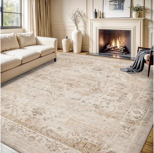 MontVoo-Area Rug 8X10 Rugs for Living Room-Beige Machine Washable Rug