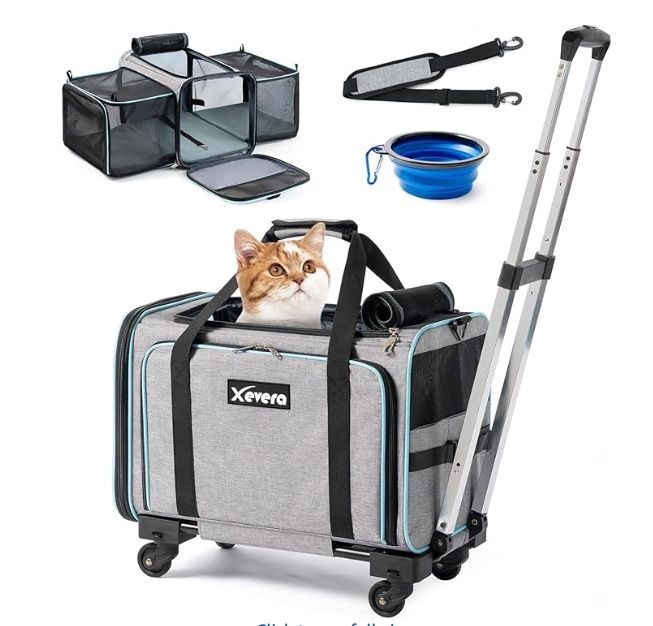 Xevera Expandable Dog Carrier with Wheels, Grey