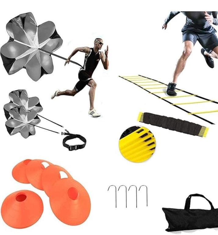 XINXIANG Speed  Agility Ladder, 5 Round Training Cones,Resistance Parachute, 4 metal Stake