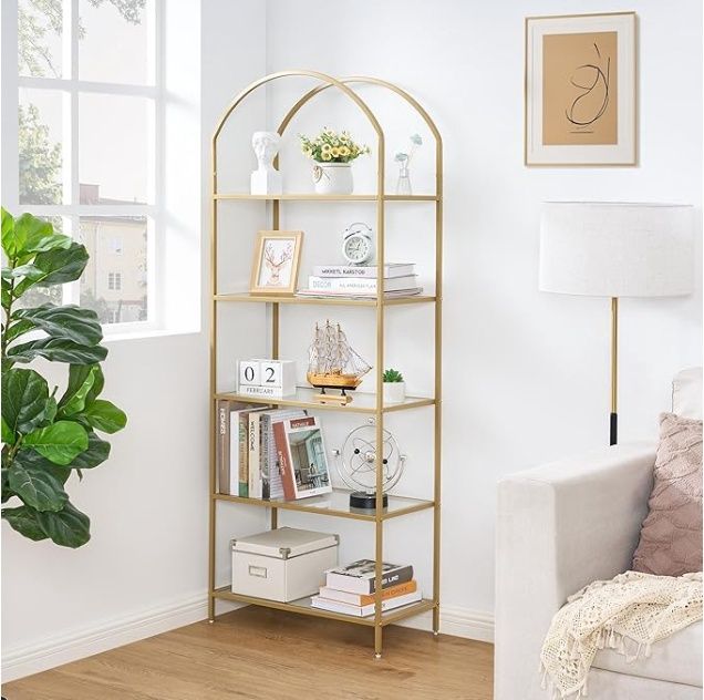 Homhedy 5-Tier Bookshelf Arched Display Racks
