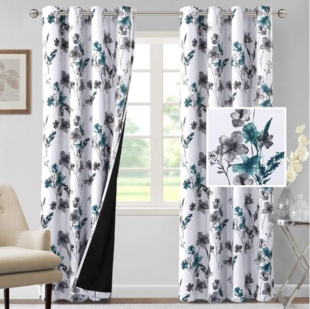 H.VERSAILTEX 100% Blackout Curtains 96 x 52 grey teal