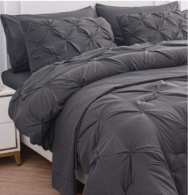 LANE LINEN King Size Comforter Set dark grey