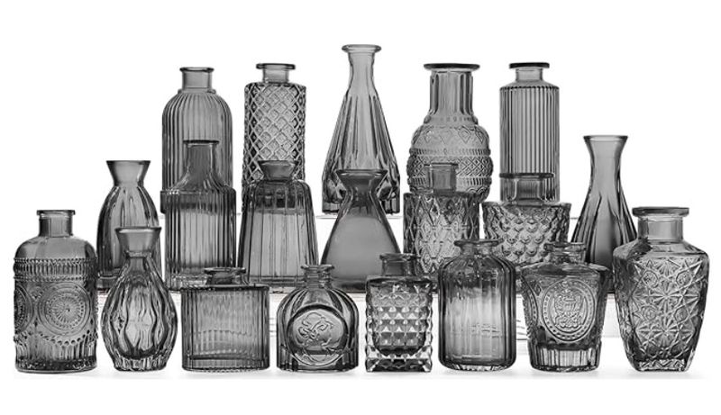 18 Pcs Black Glass Bud Vases