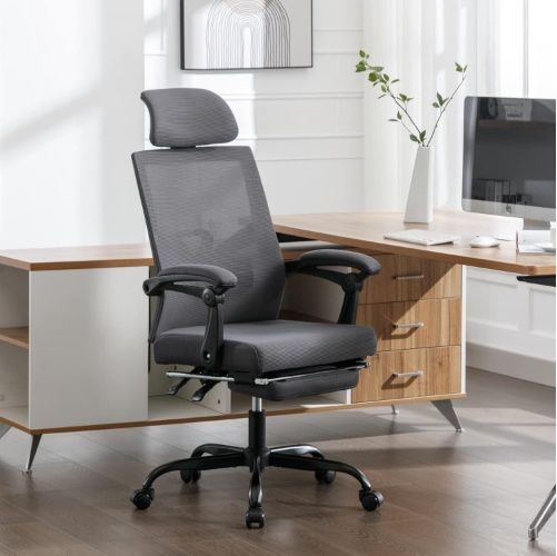 Qulomvs Ergonomic Mesh Office Chair with Footrest and Headrest