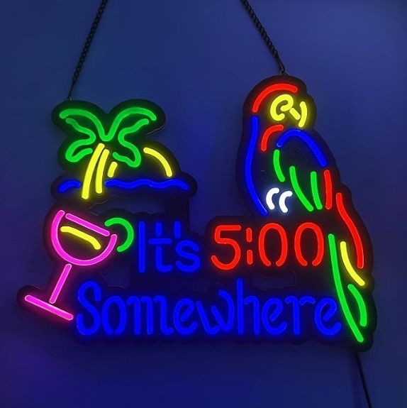 It&#39;s 5:00 Some Where &amp; Parrot LED Neon Sign Art Wall Lights