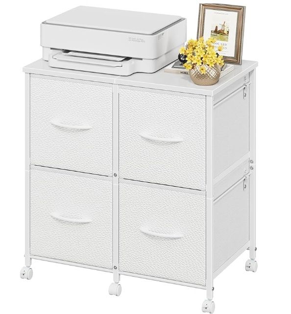 Lateral File Cabinet 4 Fabric Drawer, Mobile Filing Cabinet for Large Printer