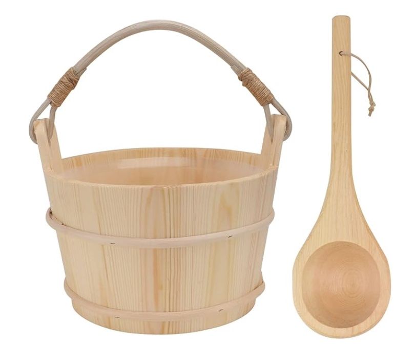Ipetboom Bath Spa Set Wooden Sauna Bucket with Ladle