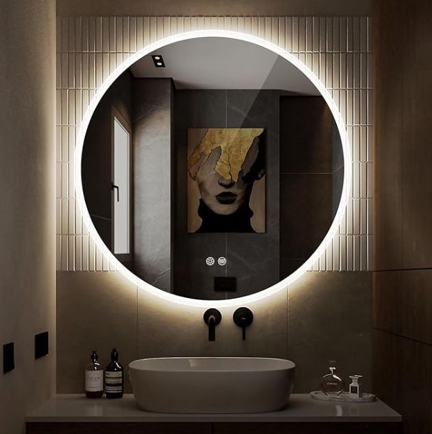S·BAGNO 28&#39;&#39; Round Bathroom Mirror with Lights LED
