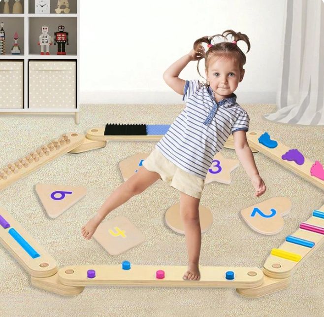 Cateam Wooden Balance Beam for Kids and Toddlers with Stepping Stones