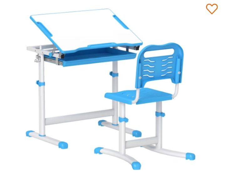 Qaba Qaba eight Adjustable Kids Desk and Chair Set with Tiltable Desktop, Blue