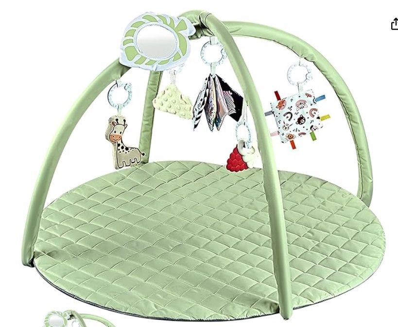Play Gym Mat, Tummy Time Mat with 6 Toys (Lime Green)