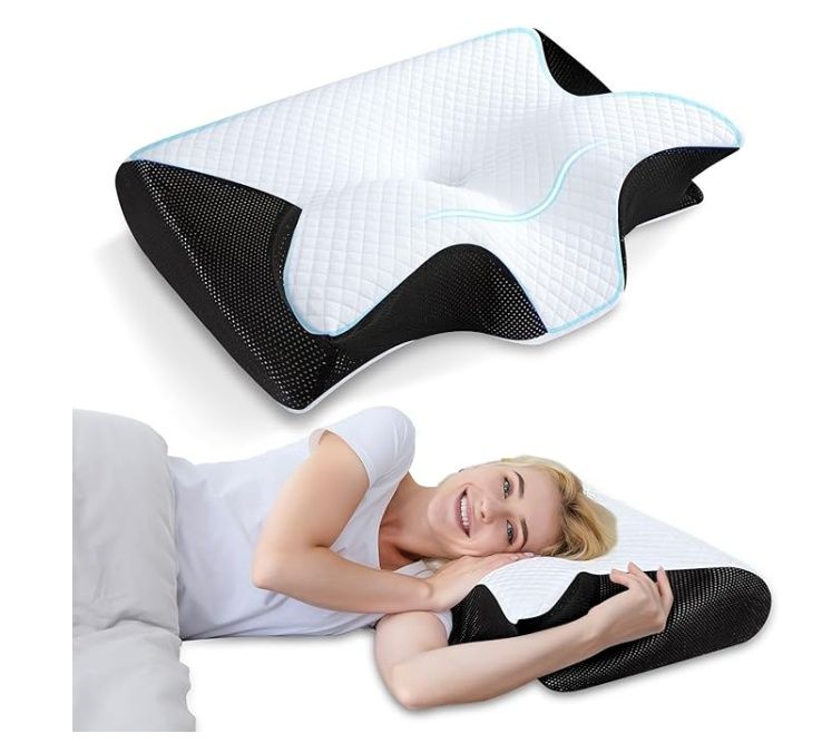 HOMCA Memory Foam Pillow, 2 in 1 Cervical Pillow, Colour: Black