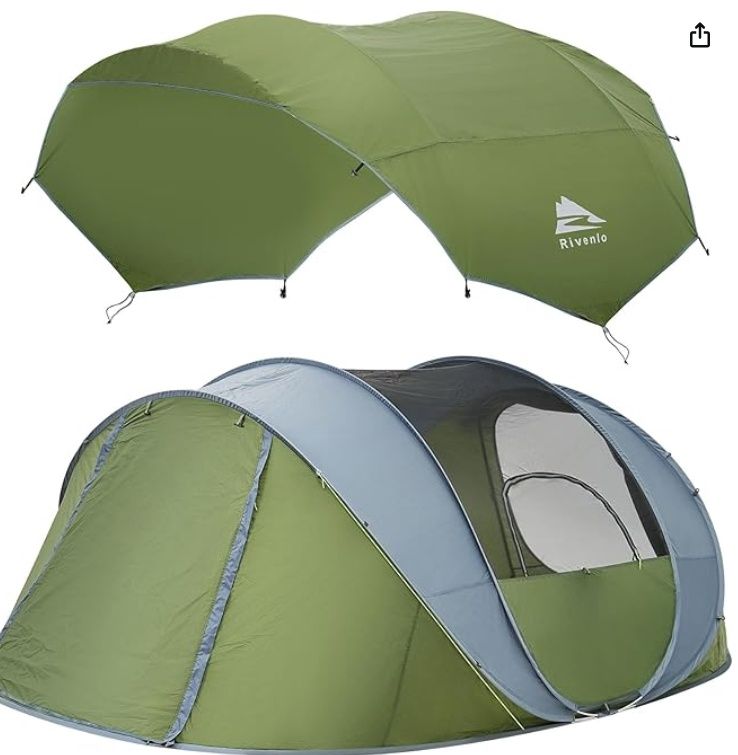 Rivenlo 5-6 Person Easy Pop Up Tent, 11.8&#39; X 8&#39;X 51.2&quot;, Green