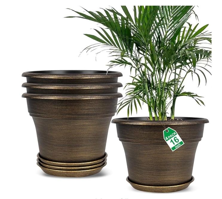 Planter16 Inch, Plastic Flower Pot for Indoor Plants with Drainage Holes &amp; Tray