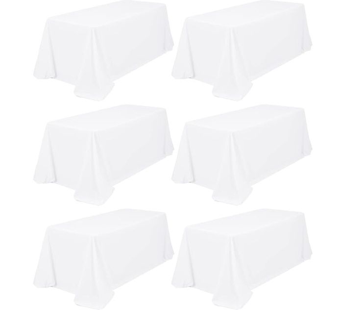 6 Pack Rectangle Tablecloth 90 x 156 inch White Polyester