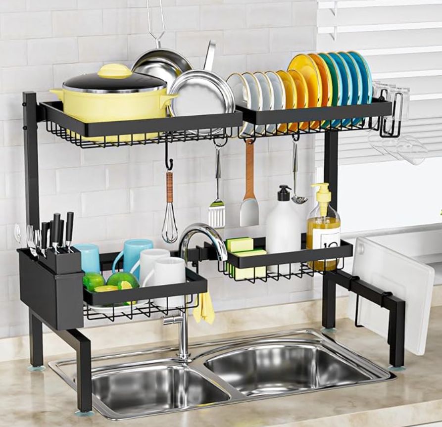 SNSLXH 2-Tier 4 Baskets Over The Sink Dish Drying Rack