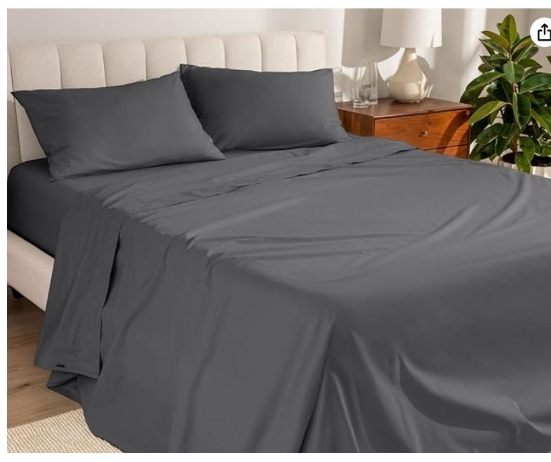 Bare Home 100% Organic Cotton Split King Sheet Set, Grey