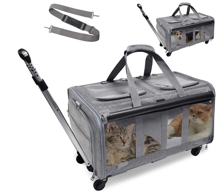 GJEASE Double-Compartment Pet Rolling Carrier with Wheels