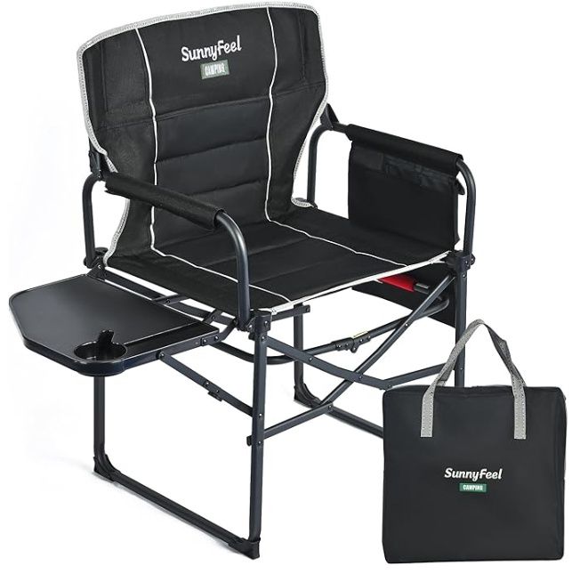 SunnyFeel Camping Director Chair Padded, Portable Folding Chair,  Black