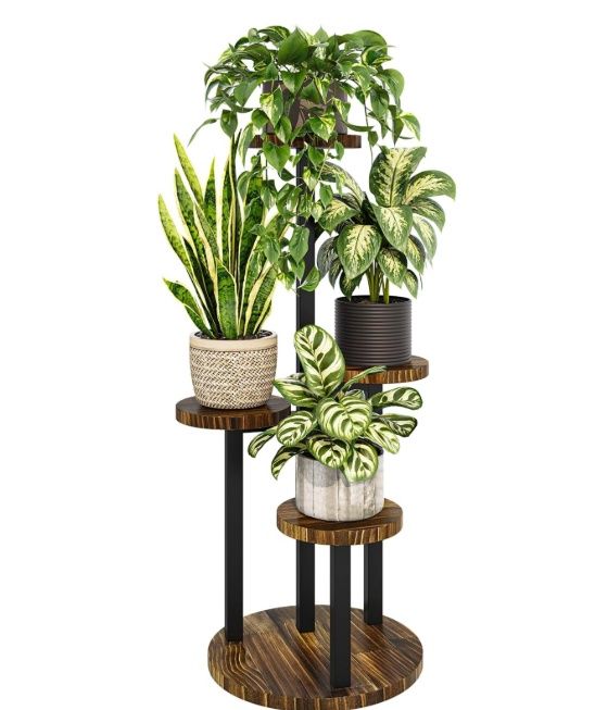 Bamworld Corner Plant Stand Indoor, 4 Tier Metal Plant Shelf