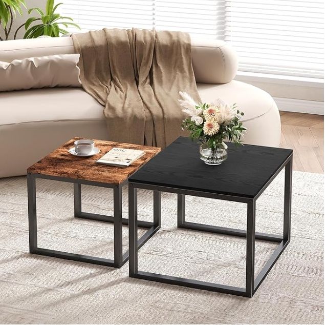 JUISSANO Square Coffee Tables Living Room, Nesting Coffee Tables Set of 2